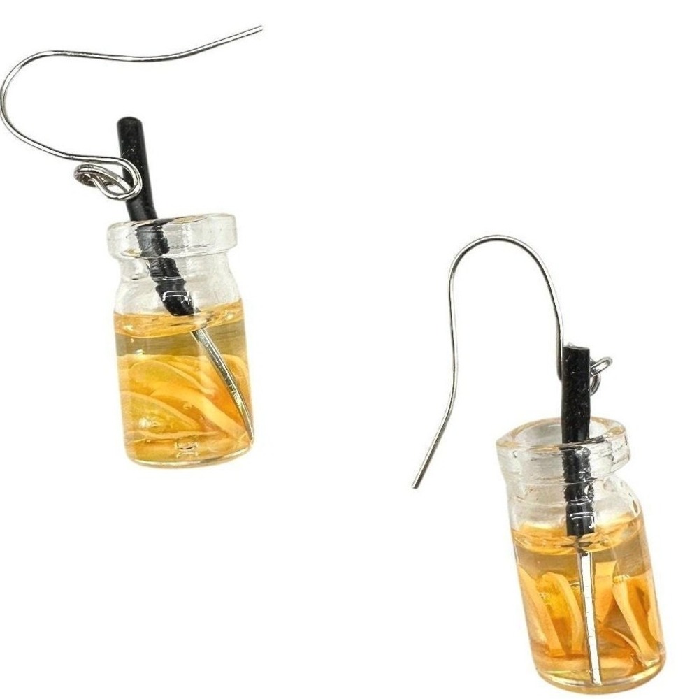 Lemonade Drink Charm Earrings Boho Statement Unique Y2K Yellow Orange Clear